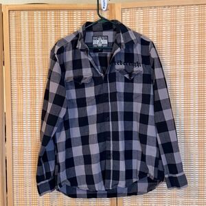 Rebel Eight Mens XL Flannel Shirt Grey Black Buffalo Plaid Long Sleeve Button Up